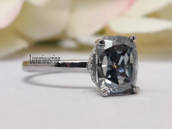 Gray Moissanite Engagement Ring 1.89 Ct Dark Grey Cushion Cut Moissanite Ring Solitaire Moissanite Wedding Ring 925 Sterling Silver Ring. Etsy