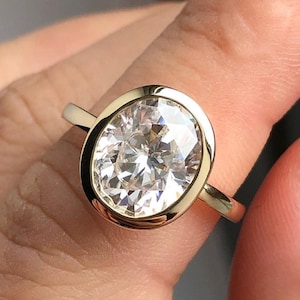 Oval Moissanite Engagement Ring, Oval Cut Lab Diamond Bezel Set 14k Yellow Gold Wedding Ring, 1.93 Ct Moissanite Solitaire Vintage Ring,