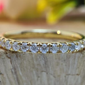 14K Round Moissanite Engagement Band Solid Gold Moissanite Bridal Band Eternity Colorless Moissanite Band Minimalist Moissanite Wedding Band