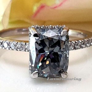 Gray Moissanite Ring Dark Grey Radiant Cut Moissanite Engagement Ring, 925 Sterling Silver Wedding Ring, Anniversary Gift Ring For Women