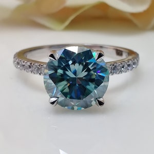 Blue Green Moissanite Engagement Ring 14k White Gold Ring  2.00 Ct Round Cut all Stone Moissanite Wedding Ring Gorgeous Engagement Ring