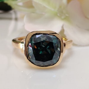 Teal blauwe moissaniet 2,15 kt blauwgroene kussen verlovingsring Solitaire Lab Diamond Anniversary Ring, ring set trouwring, Euro-stijl