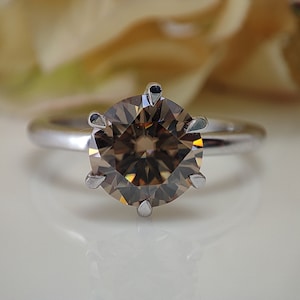 Brown Moissanite Engagement Ring Brown Round Cut Moissanite Ring - Solitaire chocolate diamond Wedding Ring,925 Sterling Silver Classy Ring