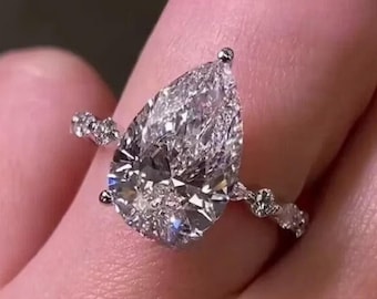 4 Ct Engagement Ring Pear Moissanite Ring Pear Shaped Moissanite Hidden Halo Wedding Ring, Solitaire Rings, Verlobungs Ring For Her