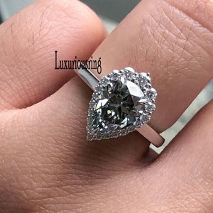 Gray Moissanite 10x7 MM Pear Cut Engagement Ring Cluster Diamond Ring Grey Lab Diamond Wedding Ring 925 Sterling Silver Solitaire Ring