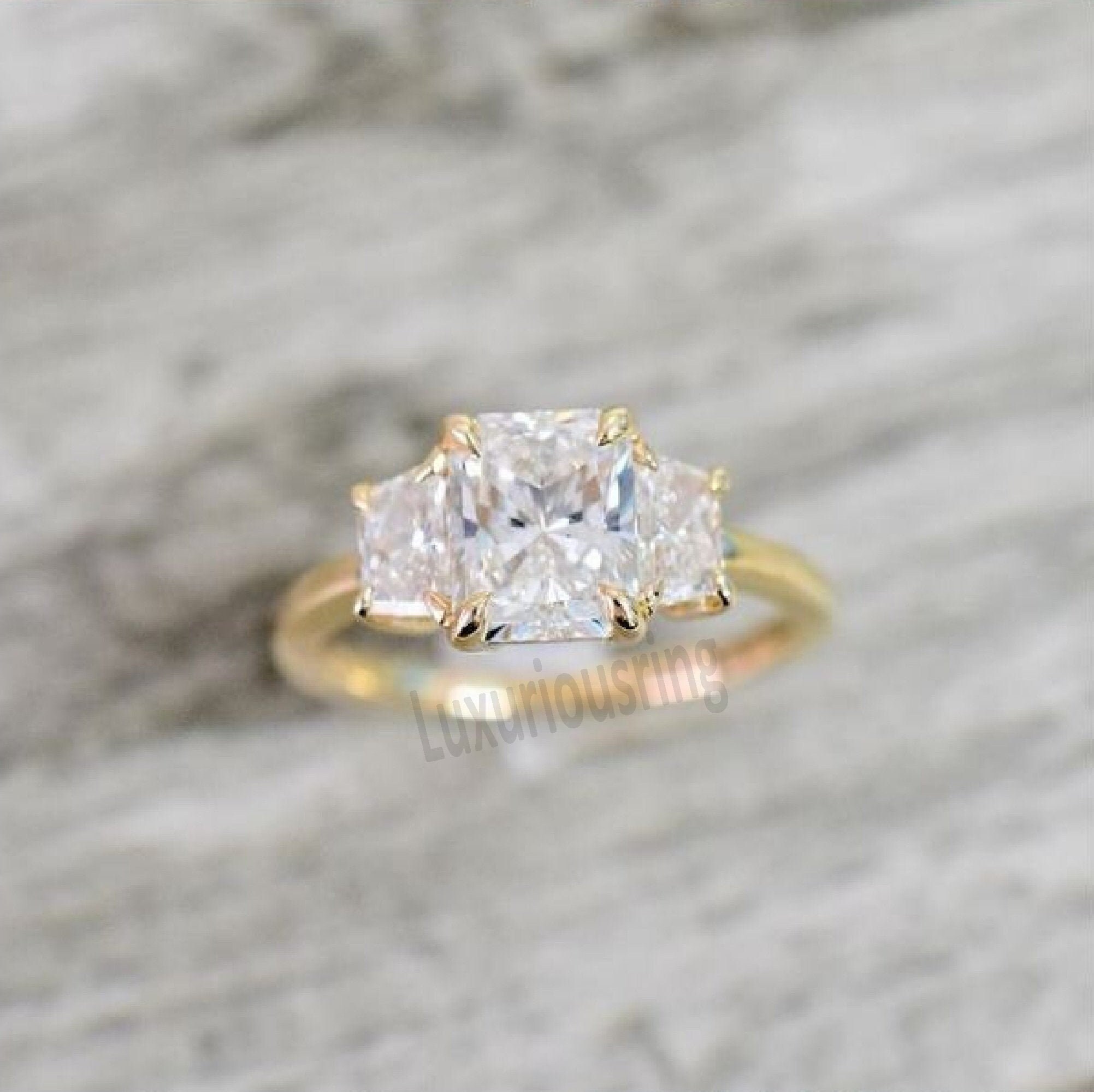 Radiant Three Stone Wedding Ring 2.00 Ct Colorless Moissanite Etsy