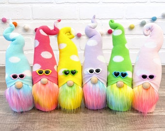 Choose a Color - Polka Dot Summer Sunglasses Gnome  - Bright Summer Tiered Tray Decor - Polka Dot Rainbow Gnomes - Gnomes with Sunglasses On