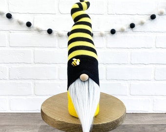 Bumble Bee Gnome - Black & Yellow Striped Bee Gnome - Spring Gnome - Tiered Tray Gnome Decor - Spring Bee Gnome - Bee Decor Tiered Tray