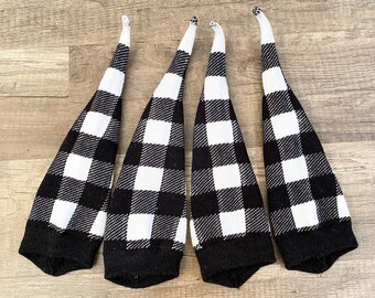 Pack of 4 - Pre-Sewn White Buffalo Plaid Gnome Hats - No Sew Gnome Hat Pack - Fall Sweater Gnome Hats - Knit Gnome Hats - Farmhouse Gnome