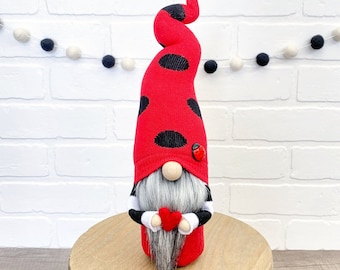 Lady Bug Gnome - Handmade Lady Bird Gnome - Red Black Polka Dot Gnome - Spring Tiered Tray Decor - Spring Garden Gnome - Lady Beetle Decor