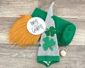 No Sew DIY Gnome Making Kit - St. Patrick's Day Gnome Kit - DIY Leprechaun Gnome Kit - Green Irish Shamrock Gnome - DIY Sock Gnome Kit