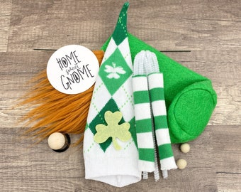 No Sew DIY Gnome Making Kit - St. Patrick's Day Gnome with Arms - DIY Leprechaun Gnome Kit - Green Irish Shamrock Gnome - DIY Sock Gnome Kit