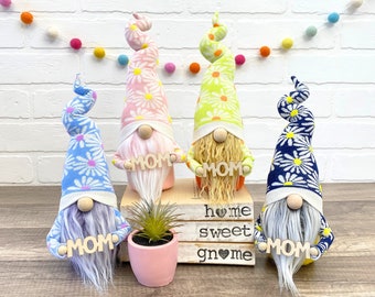 Mother's Day Gnome Gift for Mom - Floral Daisy Flower Gnome Holding Mom Sign - Mother's Day Flower Gnome Blue Pink Orange Yellow - Mom Gnome