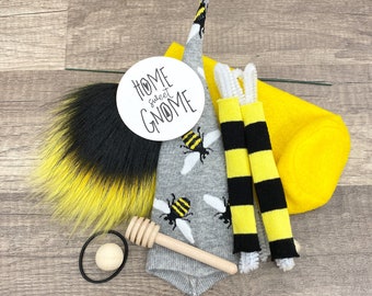 No Sew DIY Gnome Making Kit - Bee Gnome Making Kit with Arms - DIY Bumble Bee Gnome Kit - Honey Comb Bee Gnome - DIY Sock Gnome Kit