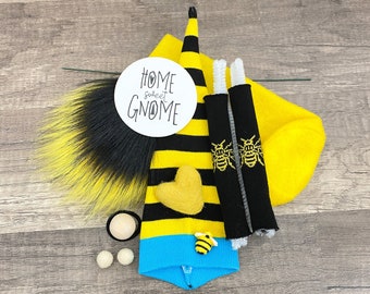 No Sew DIY Gnome Making Kit - Bee Gnome Making Kit with Arms - DIY Bumble Bee Gnome Kit - Honey Comb Bee Gnome - DIY Sock Gnome Kit
