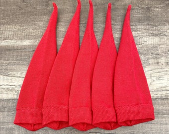 Pack of 5 - Pre-Sewn Solid Red Gnome Hats - No Sew Gnome Hat Pack - Santa Grinch Gnome Hats - Valentine's Day Gnome Hats - Sock Gnome Hats