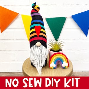 Black Rainbow Gnome No Sew DIY Kit DIY Gnome Kit Rainbow Decor Rainbow Gnome Kit Pride Gnome Decor St. Patrick's Day image 1