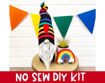 Black Rainbow Gnome - No Sew DIY Kit - DIY Gnome Kit - Rainbow Decor - Rainbow Gnome Kit - Pride Gnome Decor - St. Patrick's Day