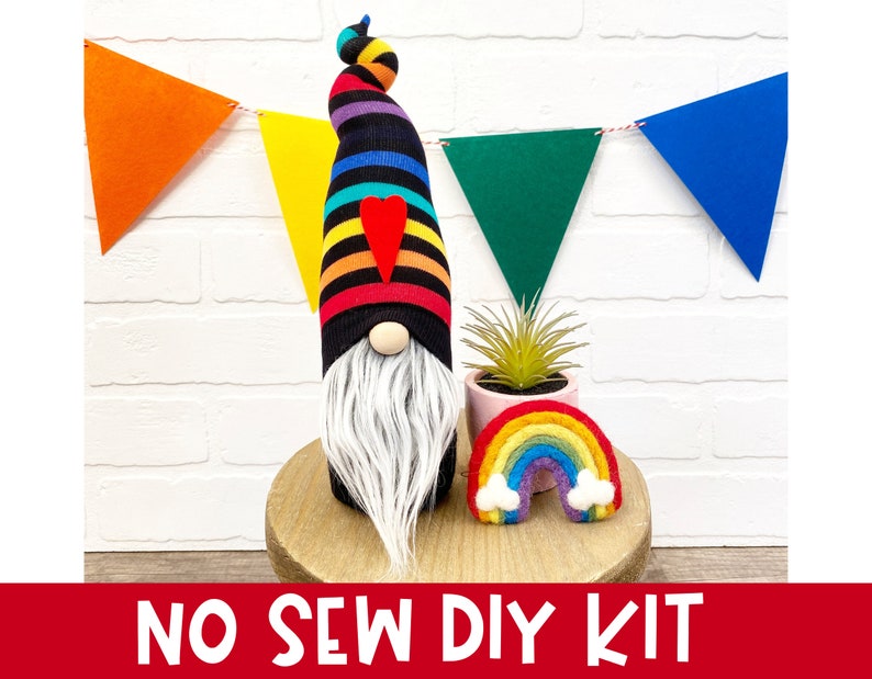 Black Rainbow Gnome No Sew DIY Kit DIY Gnome Kit Rainbow Decor Rainbow Gnome Kit Pride Gnome Decor St. Patrick's Day image 1