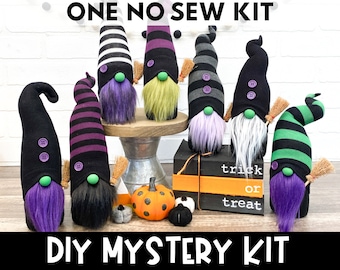 ONE Mystery Witch Gnome Making Kit - No Sew Kit - Halloween Mystery Gnome - Halloween Gnome - Halloween Crafting Kit - Striped Witch Gnome