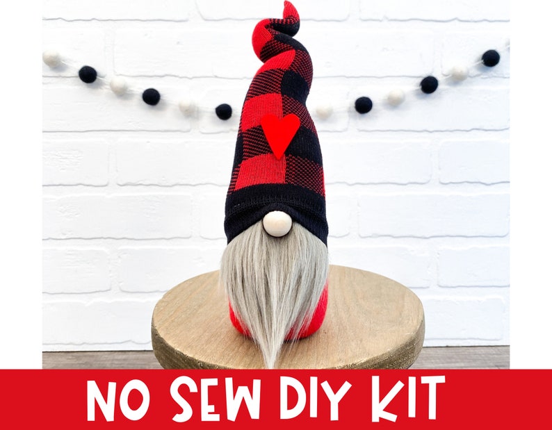 Buffalo Plaid Gnome No Sew DIY Kit Christmas Gnome Christmas Gnome Kit Buffalo Plaid Christmas Decor Christmas Buffalo Check Gnome image 1