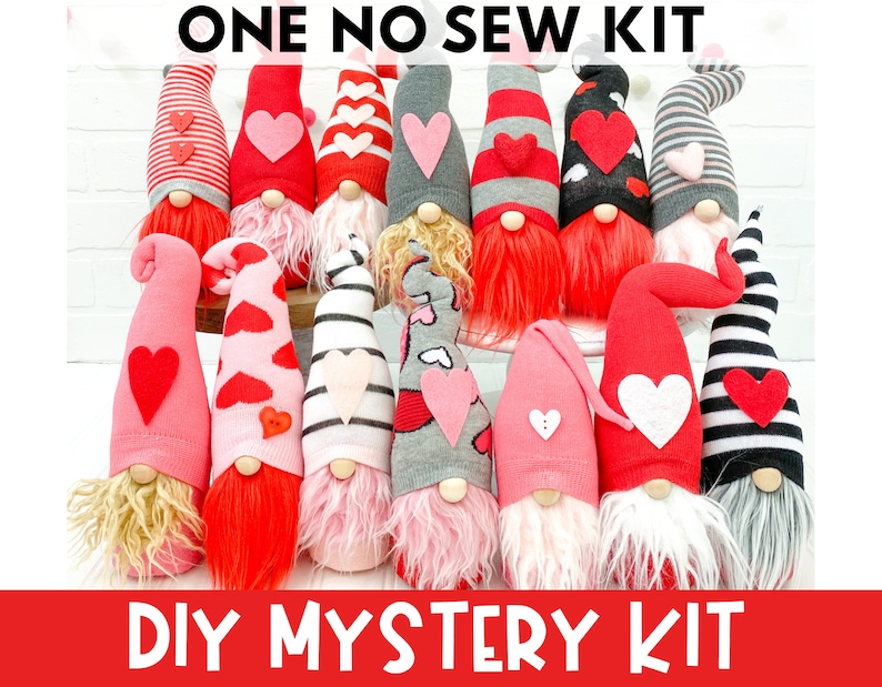 ONE Mystery Valentine's Day Gnome Making Kit No Sew Kit Mystery Gnome Kit Valentine Gnome Kit DIY Gnome Gnome Kit Sock Gnome image 1