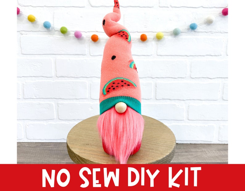 Watermelon Gnome No Sew DIY Kit Watermelon Decor Summer Gnome Making Kit Handmade Gnome Watermelon Decor Summer Tiered Tray Gnome image 1