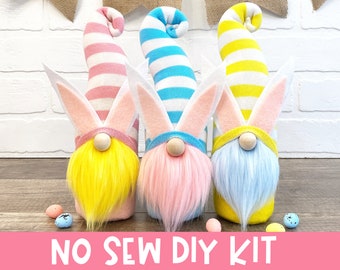 Striped Easter Bunny Gnome - Choose Your Colors - No Sew DIY Kit - Easter Basket Gift - Easter Gnomes - Easter Bunny Gnome Gnome Making Kit