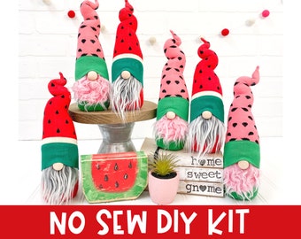 Watermelon Gnome - No Sew DIY Kit - Choose Your Style - Watermelon Decor - Summer Gnome - Handmade Gnome - Watermelon Decor Tiered Tray