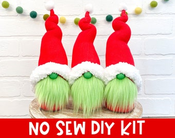 Grinch Gnome Making Kit - No Sew Santa Grinch Gnome - Christmas Gnome - DIY Christmas Gnome Kit - Grinchmas Decor - Christmas Gnome Grinch