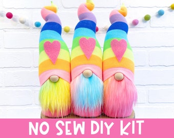 Neon Rainbow Gnome - No Sew DIY Kit - Rainbow Gnome Kit - Pride Gnome - DIY Gnome Craft Kit - Rainbow Decor - St. Patrick's Day Gnome