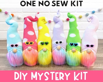 ONE Mystery Summer Sunglasses Gnome Making Kit - No Sew Mystery Gnome Kit - Bright Summer Tiered Tray Decor - Polka Dot Rainbow Gnomes