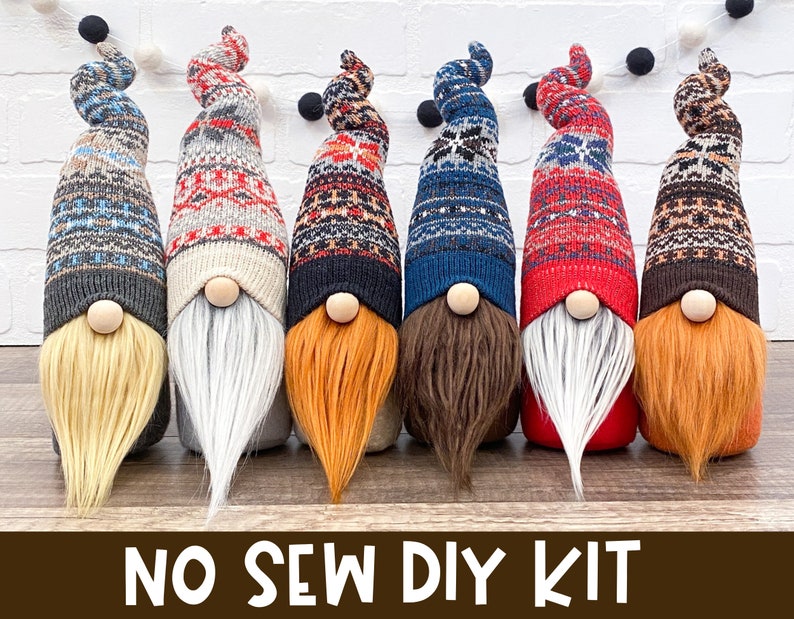 Choose a Style Fall & Winter Sweater Gnomes No Sew DIY Kit DIY Fall Gnome Kit DIY Sweater Gnome Knit Gnome Hat Coffee Gnomes image 1