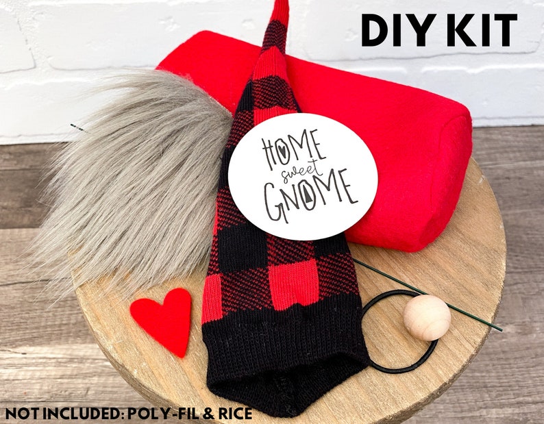 Buffalo Plaid Gnome No Sew DIY Kit Christmas Gnome Christmas Gnome Kit Buffalo Plaid Christmas Decor Christmas Buffalo Check Gnome image 2