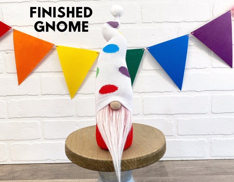 Rainbow Polka Dot Birthday Gnome No Sew DIY Kit Choose Your Style Rainbow Decor Summer Gnome Birthday Craft Kit Polka Dot Gnome image 9