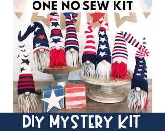 ONE Mystery Patriotic Gnome Making Kit - No Sew Kit - Mystery Gnome - Flag Gnome Kit -  Fourth of July Gnome - 4th of July Craft Kit - Gnome