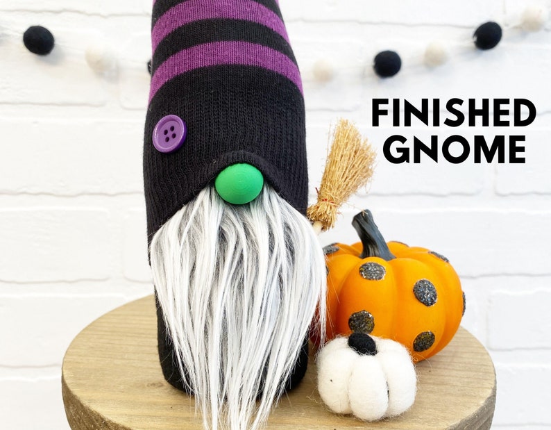 Halloween Witch No Sew Gnome Kit Black & Purple Striped Witch Gnome No Sew DIY Kit Halloween Craft Kit DIY Gnome Making Kit image 4