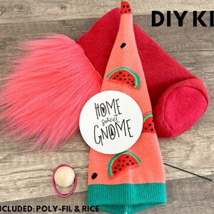 Watermelon Gnome No Sew DIY Kit Watermelon Decor Summer Gnome Making Kit Handmade Gnome Watermelon Decor Summer Tiered Tray Gnome image 2