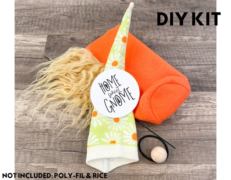 Spring Flower Gnome Choose Style No Sew DIY Kit Daisy Gnome Kit DIY Mother's Day Gnome Summer Flower Gnome Kit Green & Orange