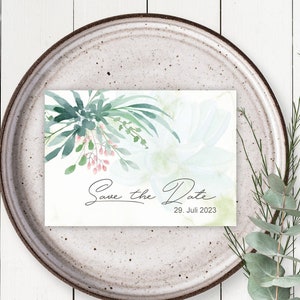 Save the Date-Karte Greenery / 2 Seiten individualisiert / DIN A6 / Kuvert