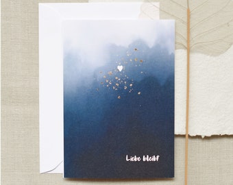 Klappkarte Trauerkarte, "Liebe bleibt" mit Blattgold/ DIN A6 / Grußkarte / Trauerpapeterie