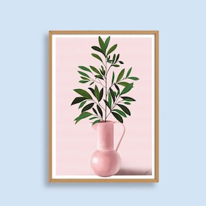 Pink Vase Illustration, Mid-Century Modern, Wall Art Decor