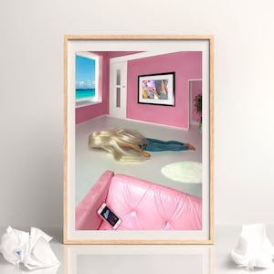 Lustige psychische Gesundheit Print Poster, Wandkunst, Retro Wand Druck digitaler Download, Angst Print, rosa Puppe Kunst, Girly Art, modernes Geschenk