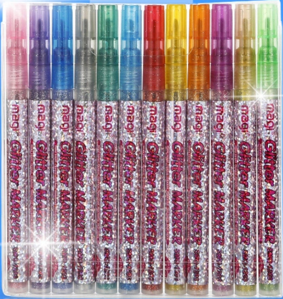 Glitter Metallic Markers Set of 12 Permanent Glitter Marker Pens