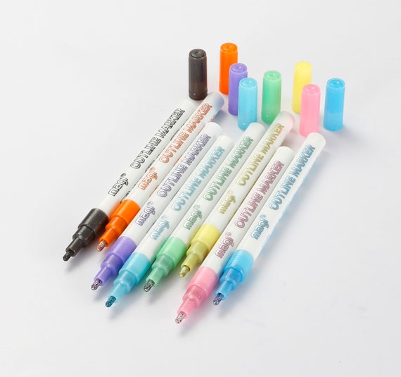 8/12 Colors Outline Metallic Markers Double Line Magic Shimmer