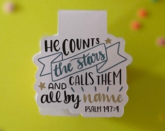 He Counts The Stars And Calls Them All By Name Psalm 147:4 Magnetic Bookmark, Gift for Book Lovers, Bible Verse Magnetic Bookmark