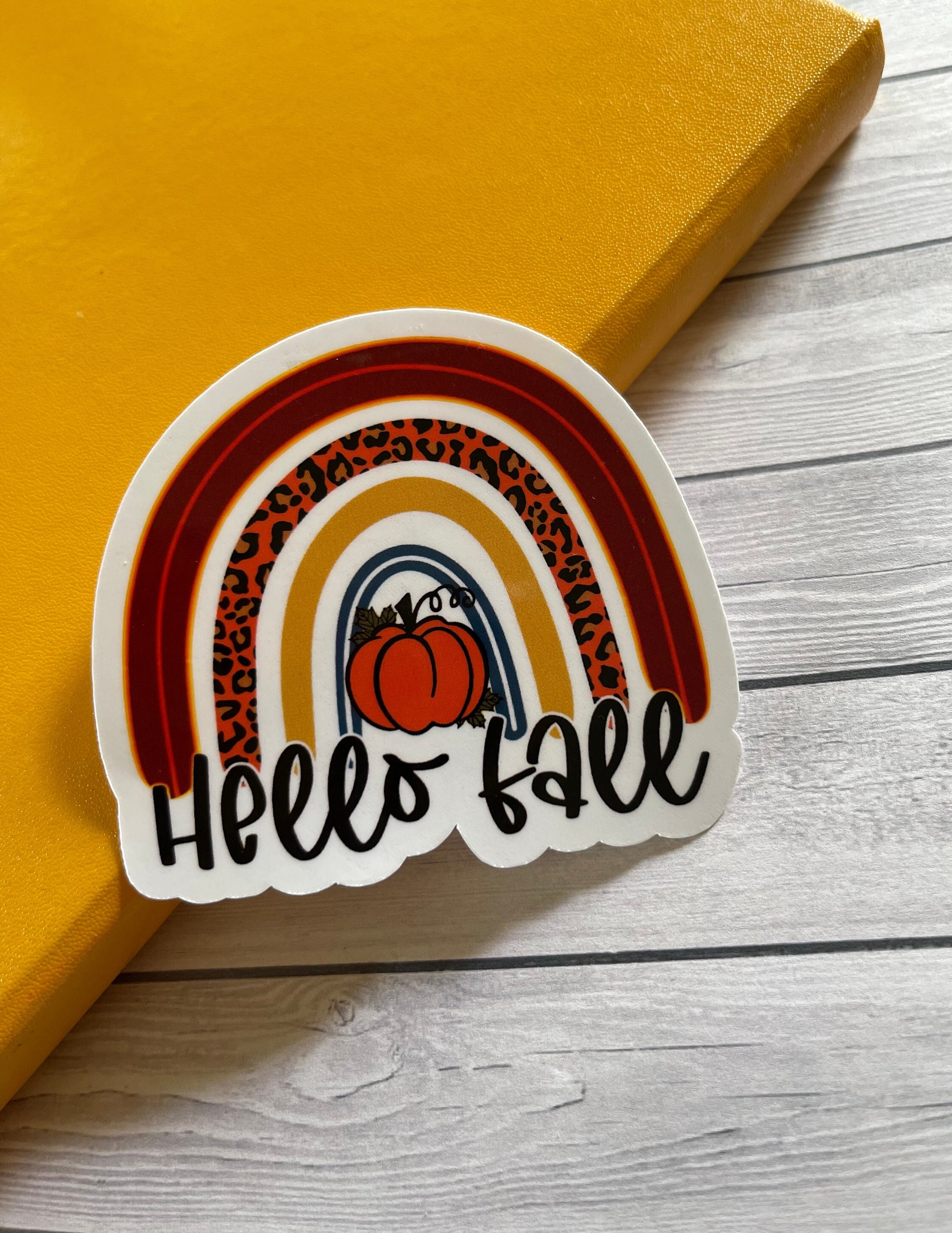 Hello Fall Sticker, Fall Lovers Decal, Fall Rainbow Sticker, Pumpkin ...