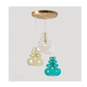 SET of 3 Glass Blown Industrial Chandelier pendant light, Ceiling lamp, Hand made Glass , Pyrex ,glass hanging ,Modern-blown-glass image 1