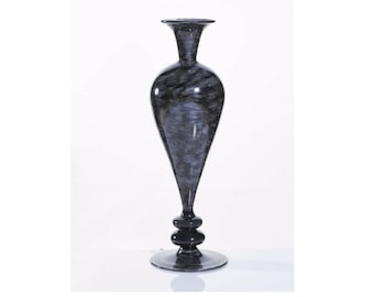 Glass blown art deco Modern Black Antique Vase, Handmade Glass Vase Big trimmed Tall, vase for flowers, Vintage