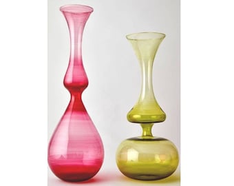 Set of 2  Hand Blown Vase Ornamental - Handmade Home Decoration -  Glass Table Top - Blown glass vases - Vintage Glass Vase